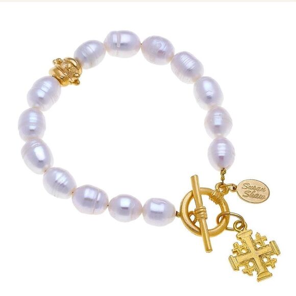 Susan Shaw Jerusalem cross pearl bracelet